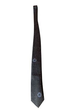Vintage Inspired Brown Korean Hangul Script Necktie 100% Microfiber